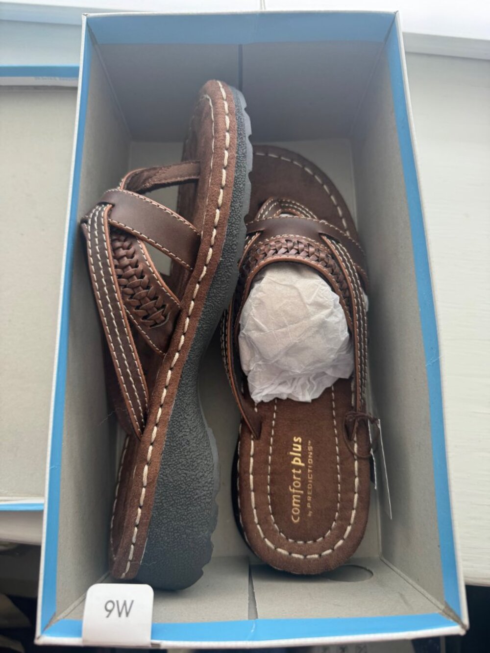 Comfort Plus by Predictions Brown Slip On Sandals Size 9W New in Box P5